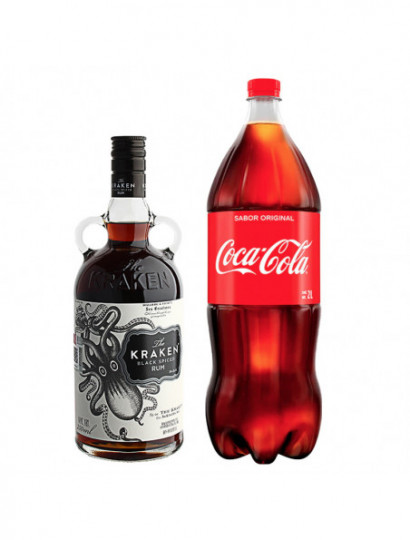 RON BLACK SPICED KRAKEN .750 + REFRESCO COCA COLA N.R. 2.00