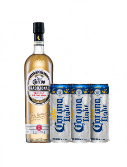 TEQUILA REP.100% CUERVO TRADICIONAL .950 + 3 CERVEZA CORONA LIGHT LATA .355