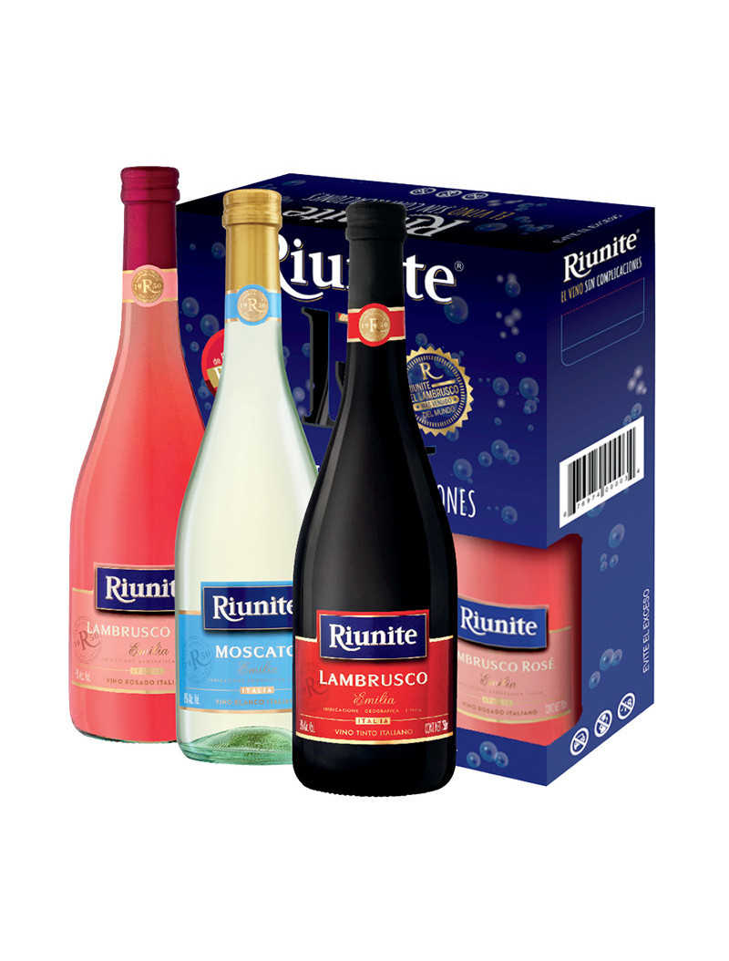 TRI PACK RIUNITE: V.T. RIUNITE LAMBRUSCO .750,V.R. RIUNITE LAMBRUSCO ROSE .750,V.B. RIUNITE MOSCATO TREBBIANO .750