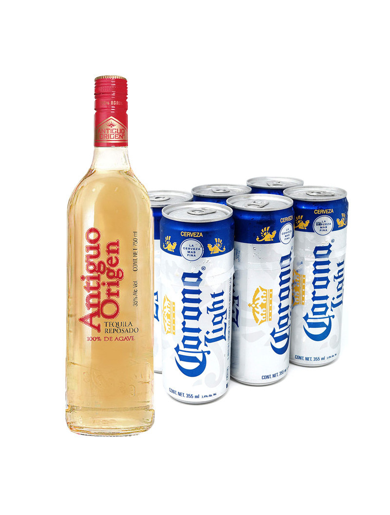 TEQUILA REP.100% ANTIGUO ORIGEN .750+6 CERVEZA CORONA LIGHT LATA .355