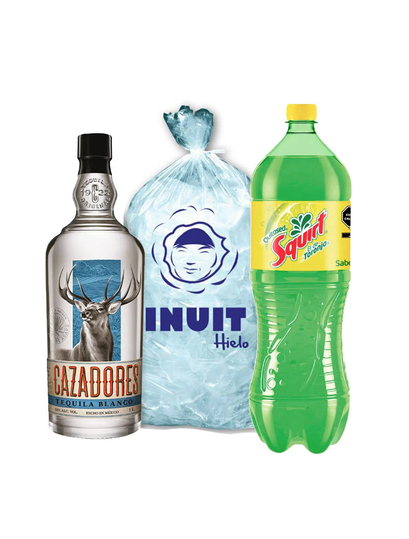 TEQUILA BCO.100% CAZADORES .950+REFRESCO SQUIRT N.R. 2.00+HIELO INUIT BOLSA 3 KG.