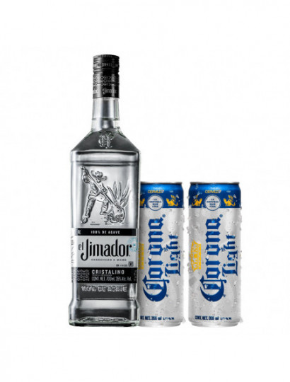 TEQUILA CRISTALINO REP.100% JIMADOR .700 1 BOT.+ 2 CERVEZA CORONA LIGHT LATA .355